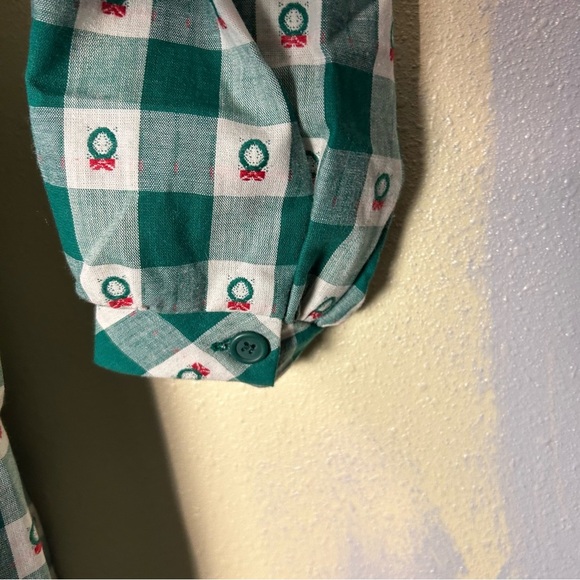 Vtg Hearts Design Dress Girls 12 Green Ivory Check Christmas Holiday USA Modest - Picture 7 of 12